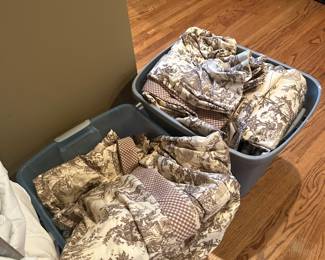 Toile drapery panels