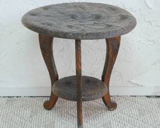 Carved Wood Side Table w/Floral Motif | View detailed pictures and descriptions on placerauctions.com
