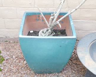 Tall Teal Tapered Square Planter | View detailed pictures and descriptions on placerauctions.com