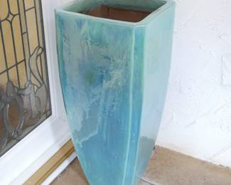 Tall Teal Tapered Square Terracotta Planter | View detailed pictures and descriptions on placerauctions.com