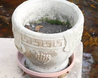 Cast Stone Planter w/Grapes & Greek Key Design | View detailed pictures and descriptions on placerauctions.com