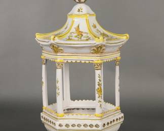 Large antique Italian Majolica Pagoda center piece