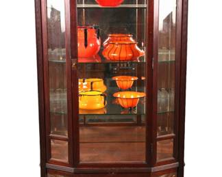 Art Nouveau curio cabinet with repousse copper work