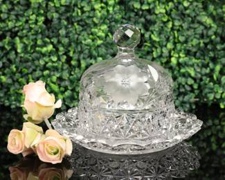 Antique cut glass covered butter dish