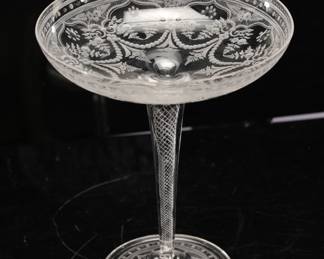 Antique Venetian glass etched compote