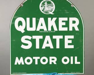 Vintage porcelain on metal Quaker State Motor Oil Sign- double sided