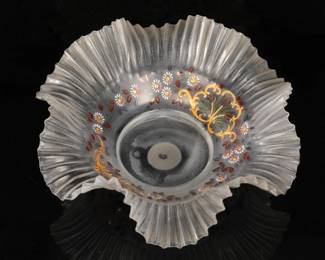Antique glass ruffled bride's bowl