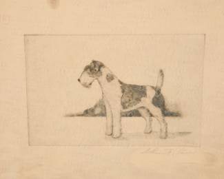 Arthur St. Clair signed etching of terrier dog