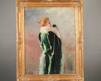 Pierre-André Brouillet "La Dame au Masque" French Impressionist oil/canvas painting