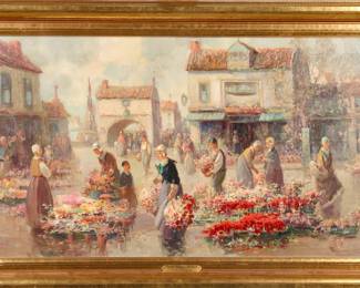 Francis Van Vreeland oil/canvas painting Tulip Sellers