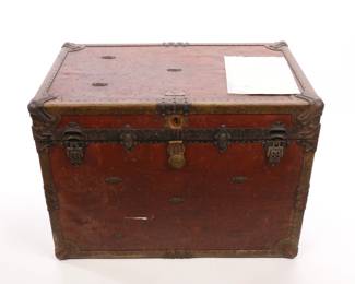 Antique W.W. Winship leather travel trunk
