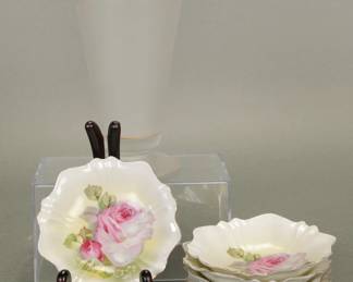 Satinglass frosted vase and painted porcelain dishes