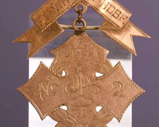 10K gold Fireman's pin badge 19th century