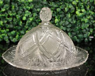 Antique cut glass covered butter dish