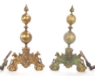 Regency Andirons with Pegasus' and lion