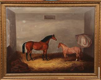 Samuel Spode oil/canvas painting of horses "Punch & Judy"
