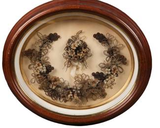 Victorian hair mourning wreath in shadow box