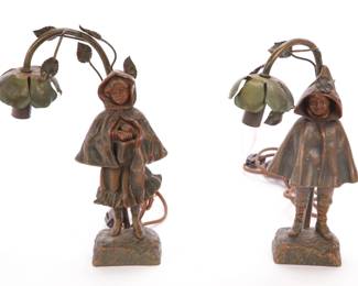 Art Nouveau French bronzed lamps