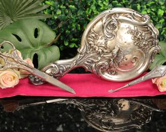 Art Nouveau Sterling silver dresser vanity set