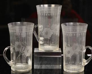 Etched glass mugs