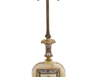Chinese alabaster and cloisonné lamp