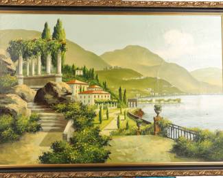 Oil/canvas painting Italian Villa