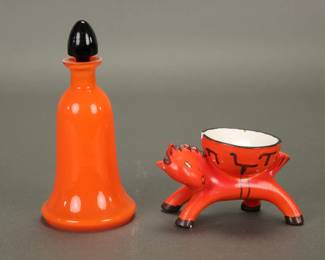 Loetz glass perfume bottle & German horse