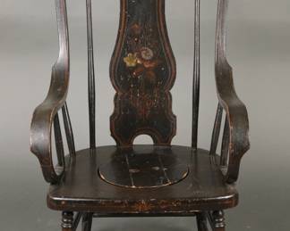 Antique windsor commode chair with painted backsplat and crossbar