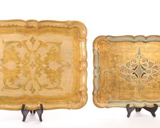 Pair Florentine gilt wood trays