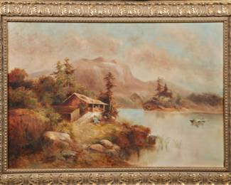 Oil/canvas antique painting Barbizon