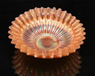 Carnival glass ruffled bowl