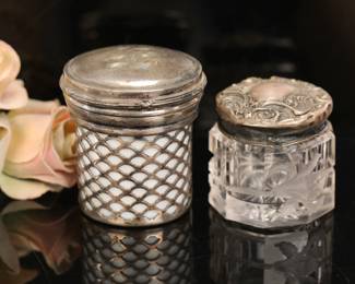 Antique sterling & glass jars