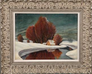 Dale Nichols oil/ canvas painting "Winter Reflection"