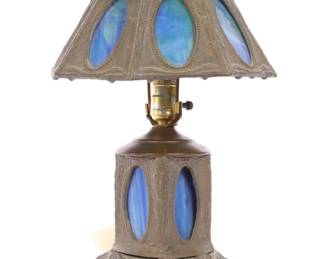 Blue Slag glass table lamp