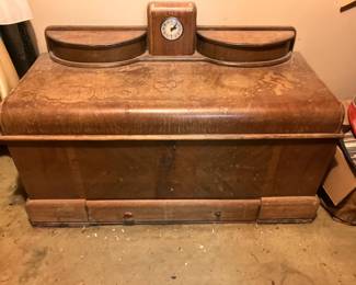 Waterfall cedar chest w Art Deco clock