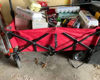 Folding cart filled with golf balls