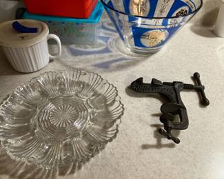 Deviled egg plate, antique nut cracker