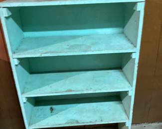Primitive wood shelf w turquoise paint