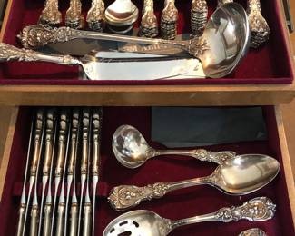 Francis I (Francis The First) sterling silver flatware service for about 24+ including large soup tureen ladle & many other serving pieces.