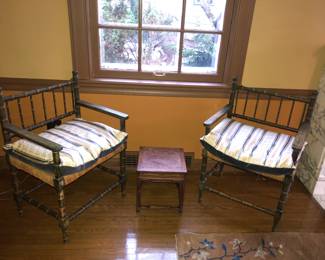 Pair of antique chairs with rush seats, both seats in fine condition