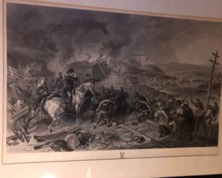 Huge Civil War print On The March To The Sea (Sherman’s March). DESCRIPTION: Engraved by A.H. Ritchie. Signed in the print F.O.C Darley. With vignette of Sherman in title margin. After taking Atlanta on Sept. 2, 1864, Sherman led his 62,000-man army across Georgia to Savannah. Foraging off the countryside, they destroyed mills and cotton gins, confiscated livestock, looted homes and tore up more than 200 miles of rail lines, as shown here. Sherman's tactics worked: Southerners were forced to realize their cause was lost. But the enmity engendered by such harsh action lingered after the war.
