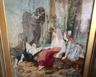 Antique needlework picture with legend on back Made by Flora (Lewis) Ambler. (One of the namesakes of this neighborhood!)