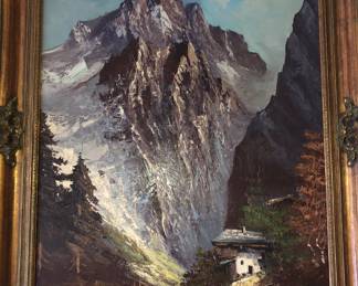Large alpine oil painting on canvas