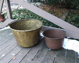 Large brass & copper pots