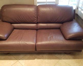 Modern Chocolate Brown Leather Love Seat