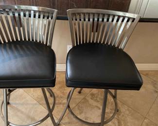 Bar Height Pewter Finish Faux Leather 