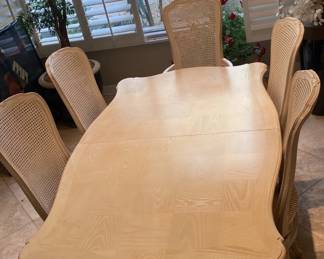 Dining Table wWoodRattan Chairs Mid Century