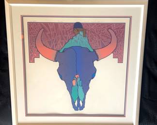 Bismte Bull Head Framed Artwork SignedNbrd