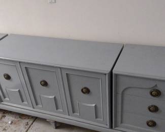 3 pc Light Blue Antique Entertainment Center