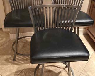 Counter Height Barstool Pewter Finish Faux Leather